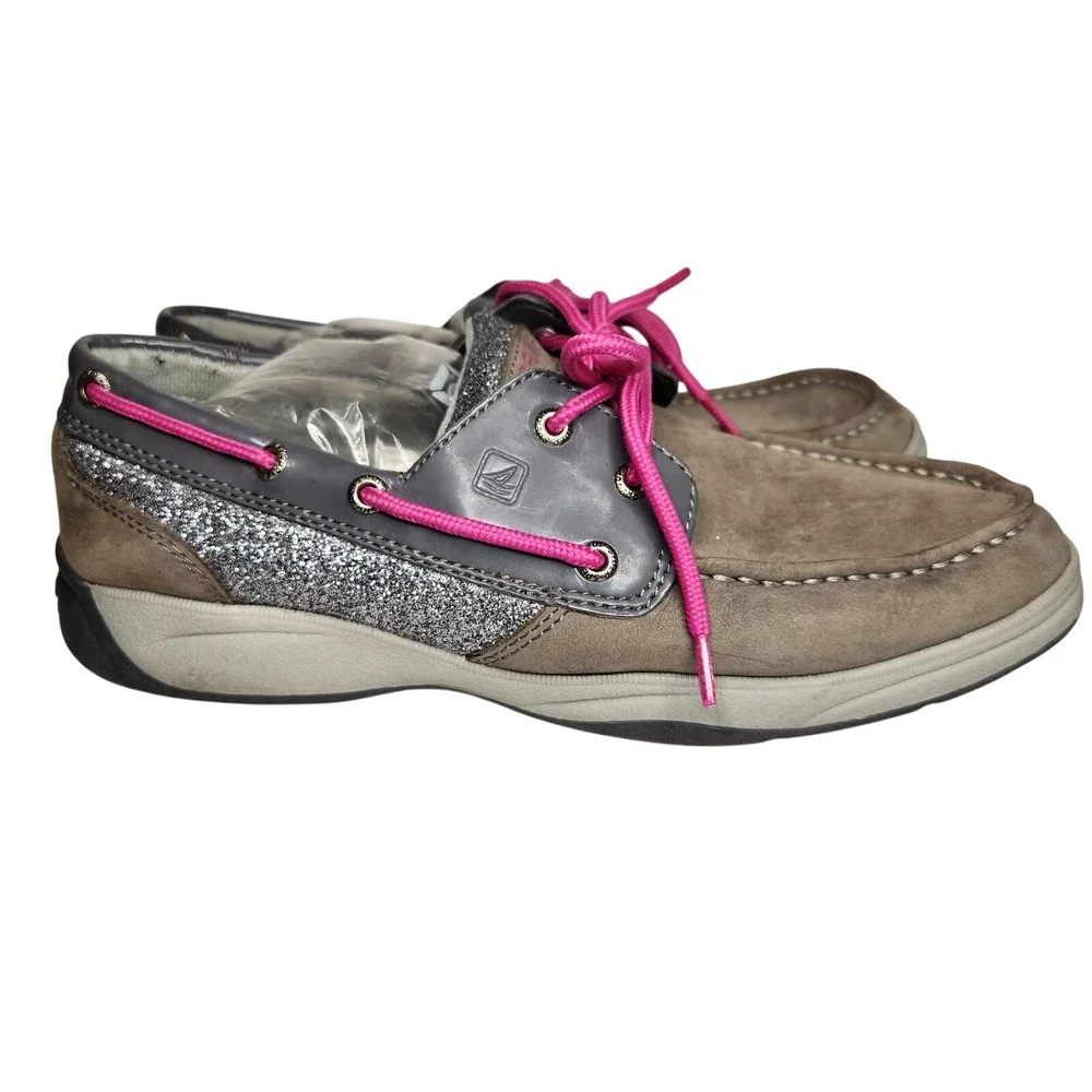SPERRY‎ Top-Sider Boat Shoes Youth 5.5 Gray Pink Silver Glitter Girls